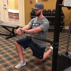 The banded iso hold from a half kneel can be done from both knees down or done as a pallof press (Pressing band out and back in)
